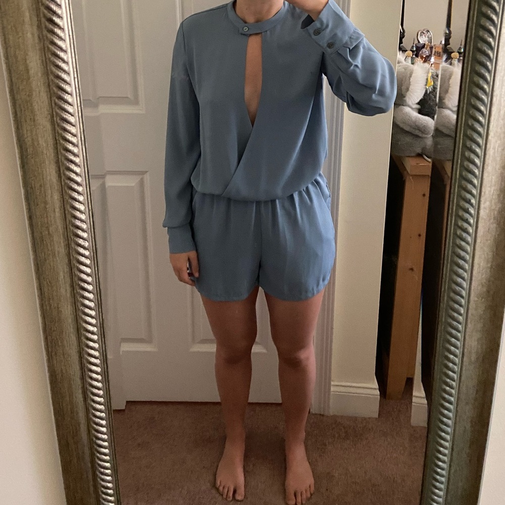 Powder blue long sleeve romper